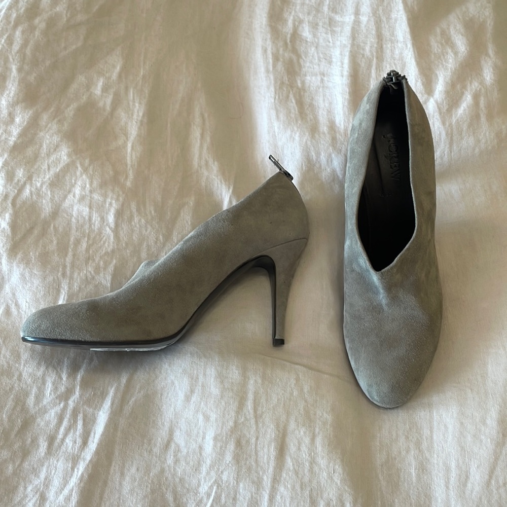 J Crew grey suede booties, size 9.5. NWOT.